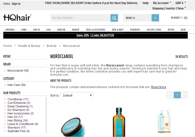 英國Hqhair網站購買Moroccanoil 護髮產品75折優惠/優惠碼