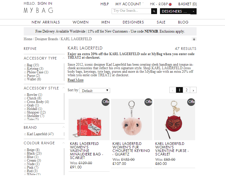 英國網站Mybag購買Karl Lagerfeld包包低至5折起+額外8折優惠碼