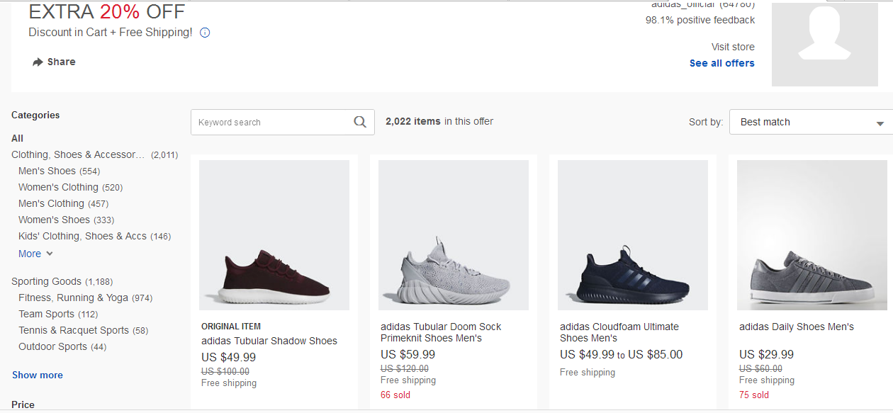 eBay優惠碼2018 折扣升級！eBay現有adidas 精選服飾鞋履額外8折促銷 滿$25還可曡加額外9折