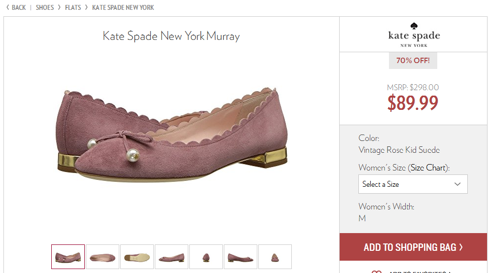 6PM優惠碼2018 凱特絲蓓Murray女士真皮單鞋3折價$89.99，轉運到手約660元
