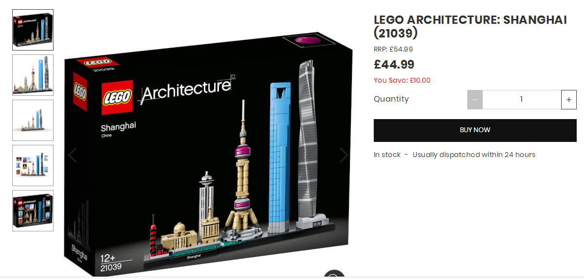 IWOOT優惠碼2018 LEGO樂高建築系列21039 特價￡44.99，直郵到手約410元