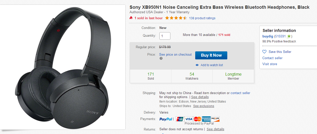 eBay優惠碼2018 SONY索尼無線藍牙主動降噪耳機轉運到手約730元