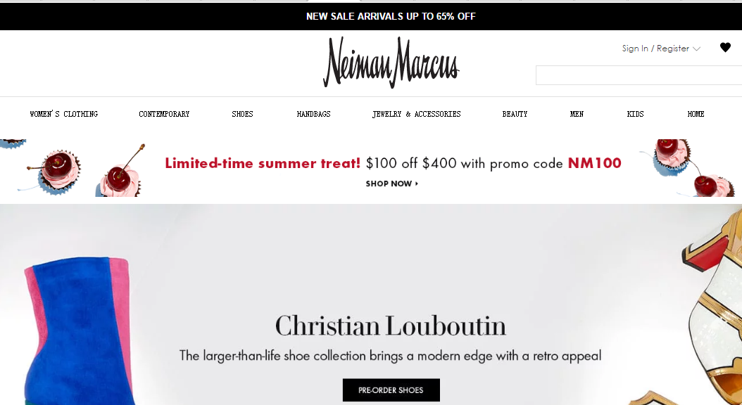 Neiman Marcus優惠碼2018-Neiman Marcus尼曼官網正價服飾鞋包商品滿$400立減$100促銷