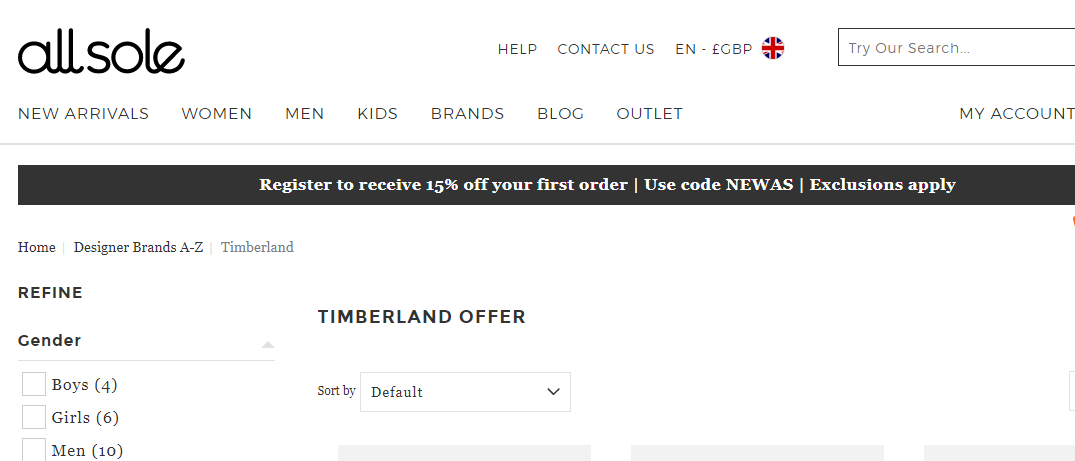 Allsole最新2018優惠碼-限時折扣,Timberland男女鞋款75折優惠,低至HK$850起