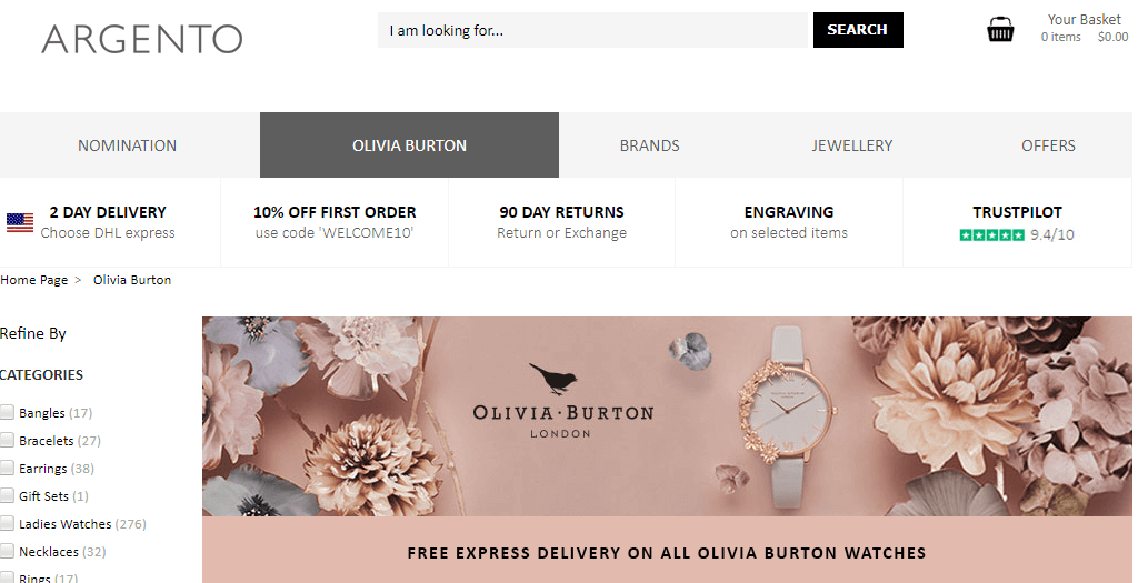 Argento官網最新優惠碼2018，Olivia Burton手錶8折優惠，低至HK$516+免運費