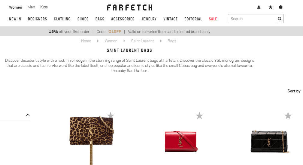 英國網店Farfetch新人85折優惠碼2018-YSL手袋網購低至香港62折,低至HK$5,737起,勁多新款上架