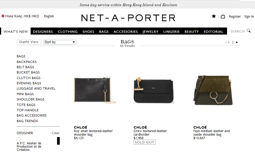英國名牌網NET-A-PORTER最新85折優惠碼2018-Chloe手袋銀包網購低至香港53折,不能錯過的優惠精選